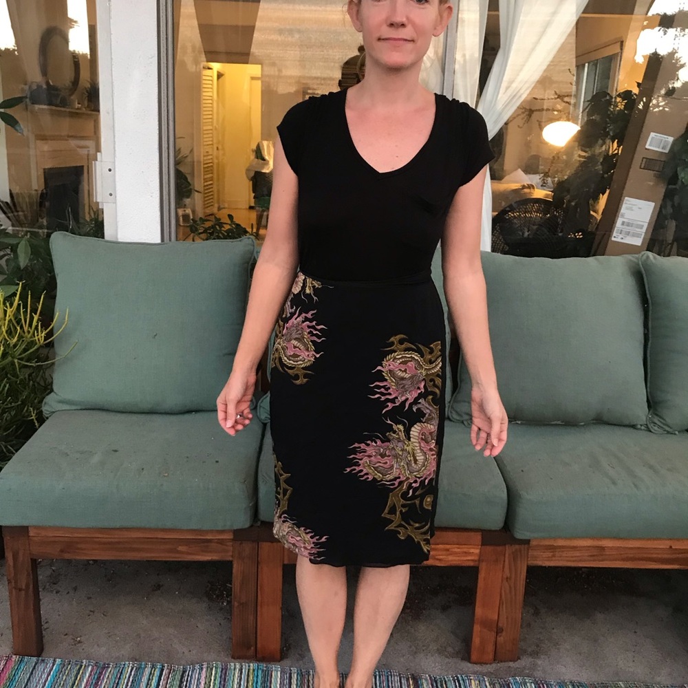 Betsey Johnson silk wrap around dragon skirt